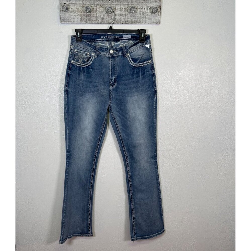 Sexy Couture Womens Size 17 Bootcut Jeans Embroidered  Rhinestone Light Wash